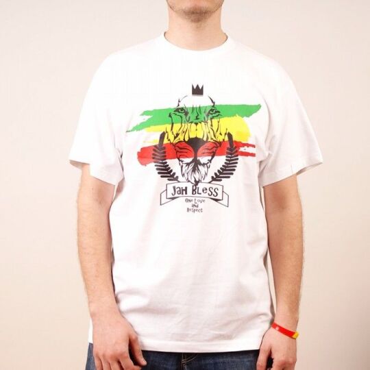 Rasta t-shirt Jah Bless / One Love and Respect - biały