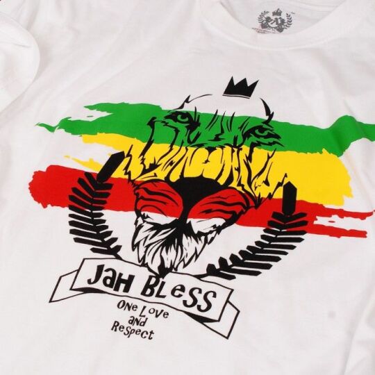 Rasta t-shirt Jah Bless / One Love and Respect - biały