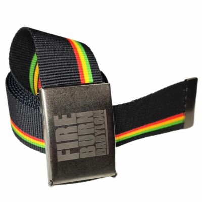 Fire Burn Babylon sackcloth Black + Reggae stripes Trouser belt