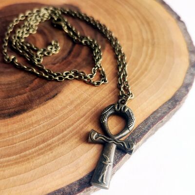  Antique bronze Egyptian Ankh cross necklace