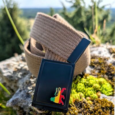 Pasek z metalową klamrą Lion Reggae - beżowy