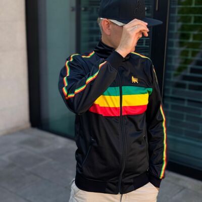 Sportowa czarna bluza z panelem w barwach Reggae
