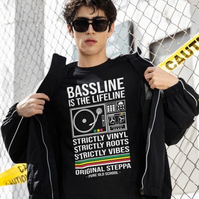 Czarny tshirt Bassline is the Lifeline, Strictly Vinyl, Strictly Roots, Strictly Vibes | Original Steppa Pure Old School