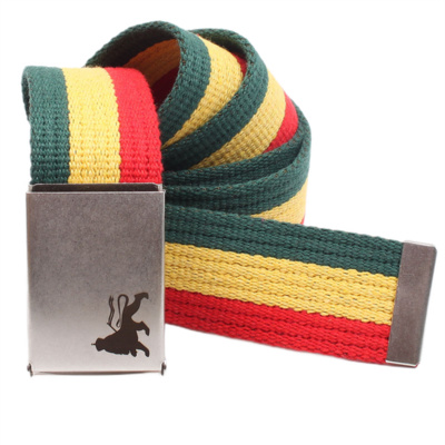 Pasek w barwach Rasta z klamrą w kolorze starego srebra Lion of Judah