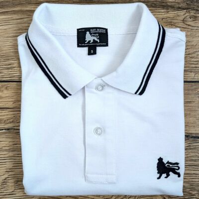 Koszulka Polo Lion of Judah - Biała z czarnymi detalami