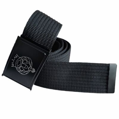 Czarny pasek do spodni z metalową klamrą Lion of Zion