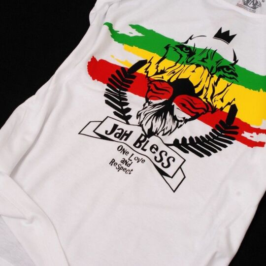 Ladies t-shirt - Jah Bless / One Love and Respect - white