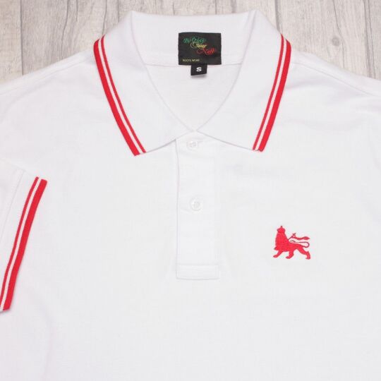 Lion of Judah Short Sleeve Polo | white + red