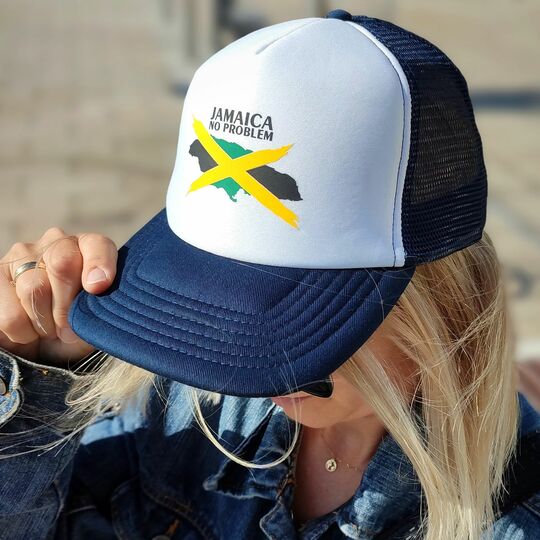 Jamaica No Problem adjustable trucker cap | Navy and white