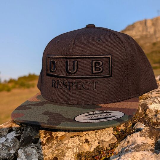 DUB Respect Snapback Cap - 3D Bold Embroidery - black & camo - Sound System Culture