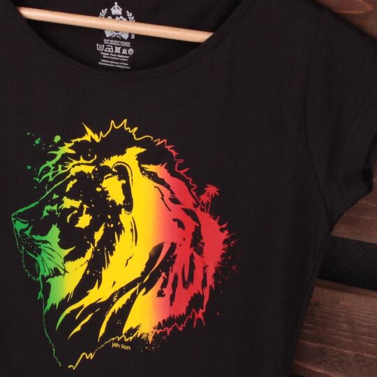 Tshirt damski Rasta Jah Lion | czarny