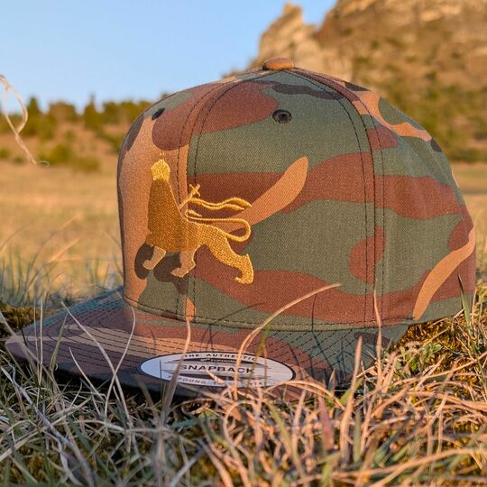 Lion of Judah Snapback Cap - Large Front Embroidery, camo