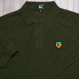 Dark green polo shirt with Rasta applique