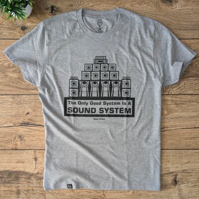 T-shirt The only good system is a Sound System, Bass Pulse - szary melanż