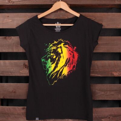 Tshirt damski Rasta Jah Lion | czarny