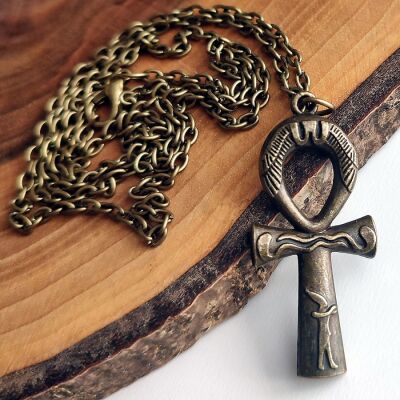  Antique bronze Egyptian Ankh cross necklace