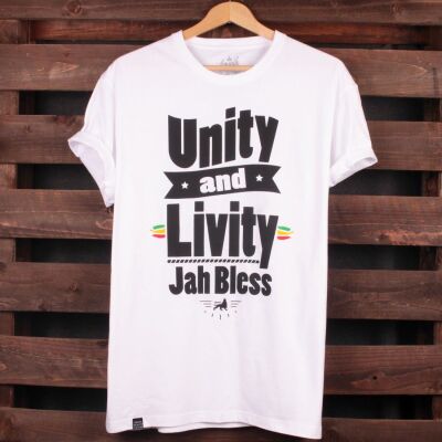 Rasta tshirt Unity and Livity Jah Bless | biały