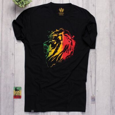 Tshirt Rasta Jah Lion | czarny
