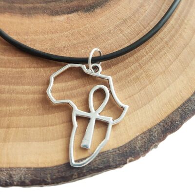 African Map and Egyptian Ankh Cross Necklace