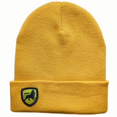 Czapka beanie zimowa z etykietą Lion of Judah | musztarda