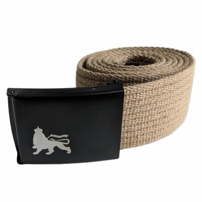 Beżowy pasek parciany z metalową czarną klamrą - Lion of Judah