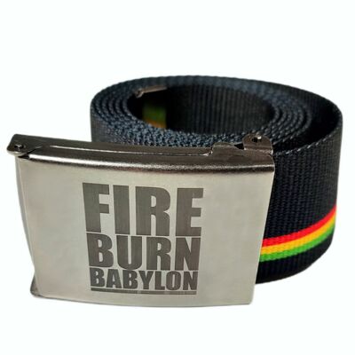 Fire Burn Babylon sackcloth Black + Reggae stripes Trouser belt