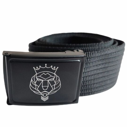 Czarny pasek do spodni z metalową klamrą Lion of Zion