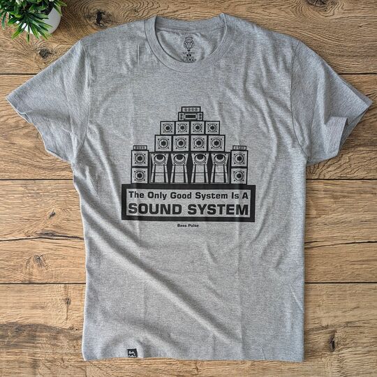 T-shirt The only good system is a Sound System, Bass Pulse - szary melanż