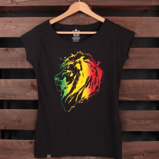 Tshirt damski Rasta Jah Lion | czarny