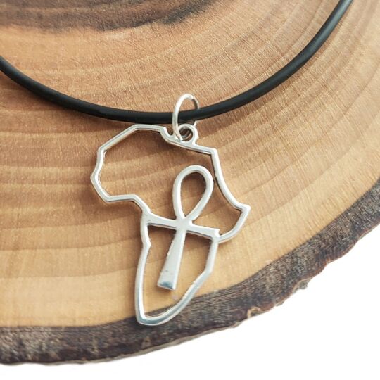 African Map and Egyptian Ankh Cross Necklace