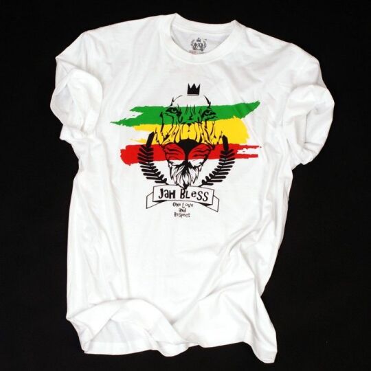 Rasta t-shirt Jah Bless / One Love and Respect - biały