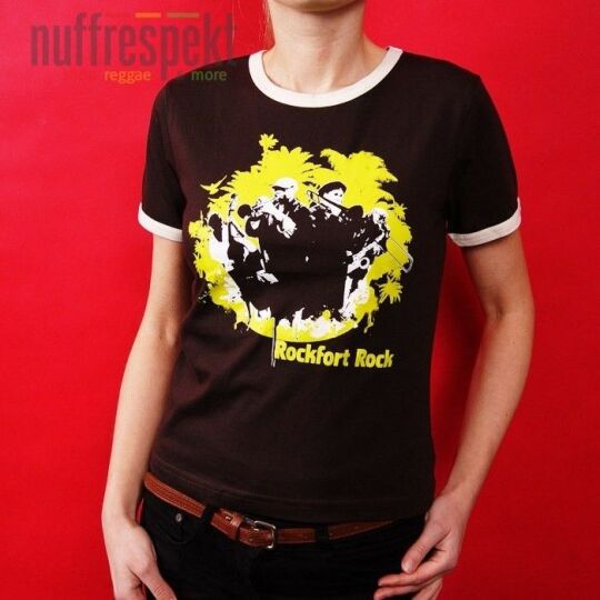 Rockfort Rock - brown tshirt with cream contrast