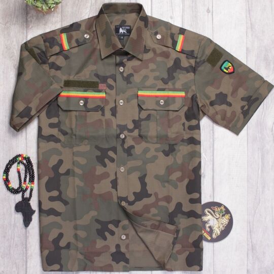 Rasta Lion epaulette Shirt  Jah Army style