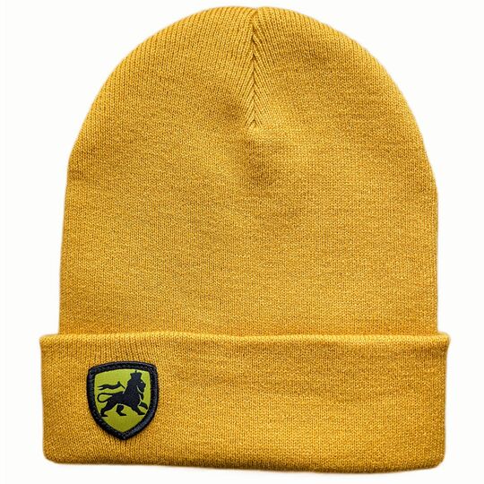 Czapka beanie zimowa z etykietą Lion of Judah | musztarda