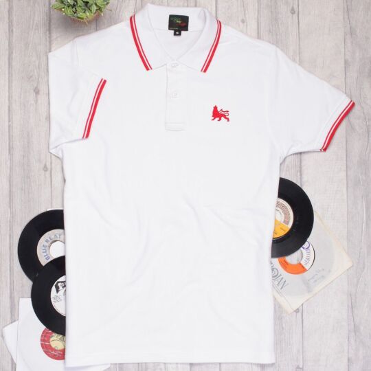 Lion of Judah Short Sleeve Polo | white + red