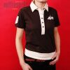 Old schoolowa koszulka polo z nadrukiem - brąz z kremem