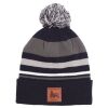 Beanie pompon winter hat cap with Lion label  | navy + gray