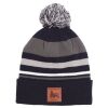 Beanie pompon winter hat cap with Lion label | navy + gray