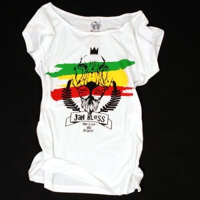 Ladies t-shirt - Jah Bless / One Love and Respect - white