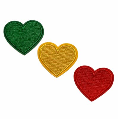Pack of 3 Heart Patches in Reggae Colors